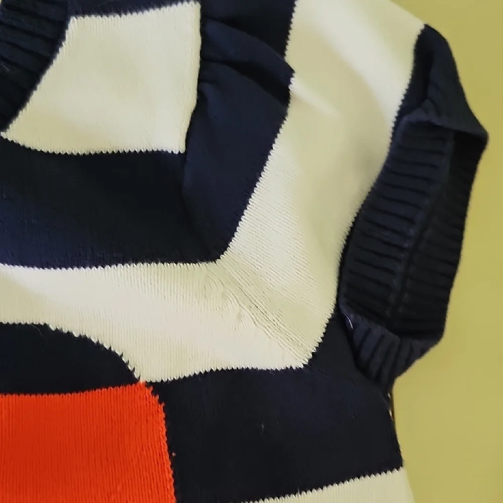 VINTAGE Gymboree Striped Sweater Navy Orange Vibrant Heart Girls Size 7-8